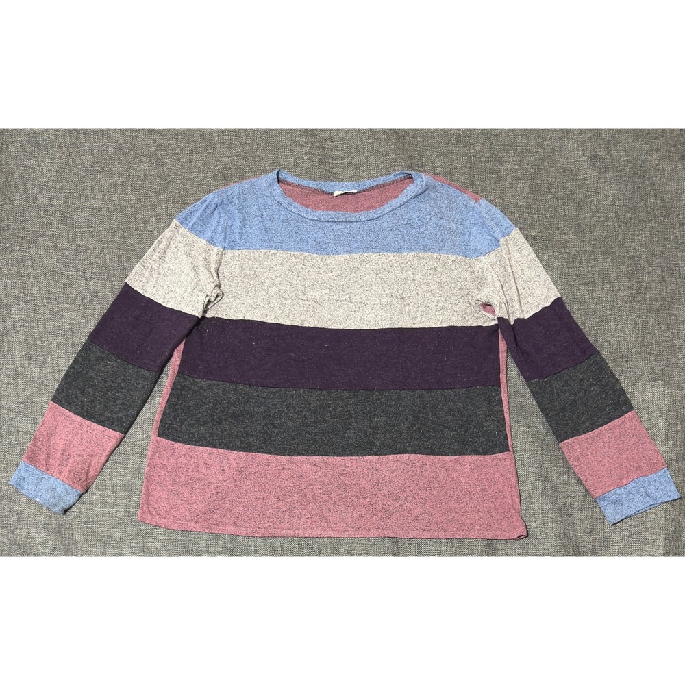 Egy Womens Large Top Long Sleeve Striped Crew Neck Multicolored Knit